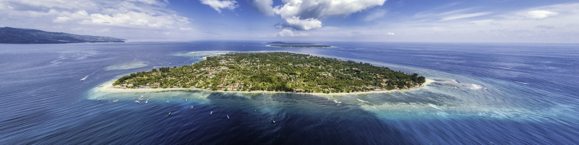 Aerial view of Gili Air with white sand and turquoise sea